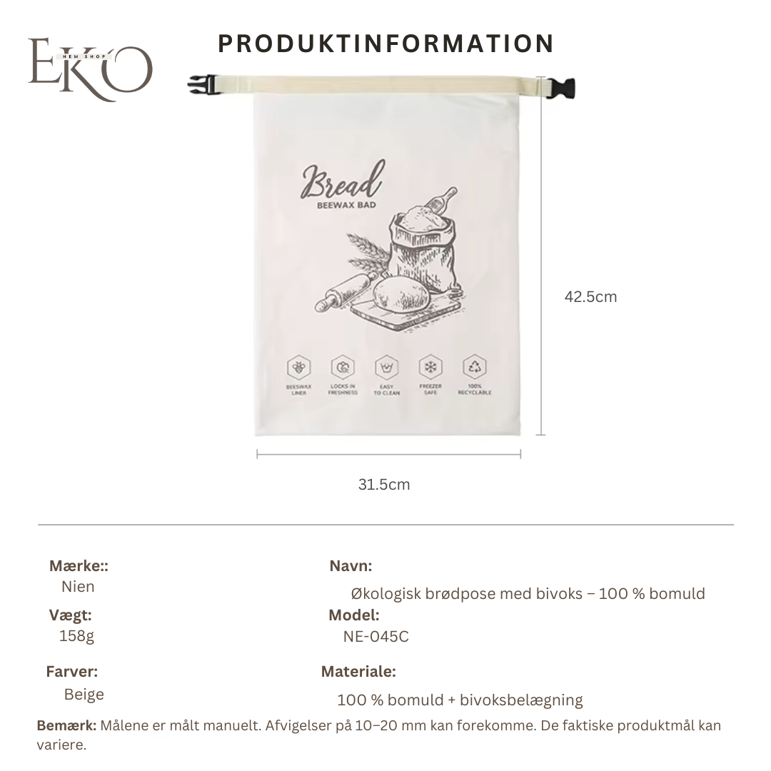 Økologisk bivoks brødpose – 100 % bomuld