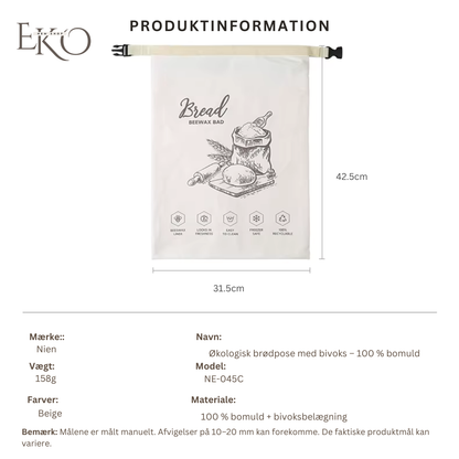Økologisk bivoks brødpose – 100 % bomuld