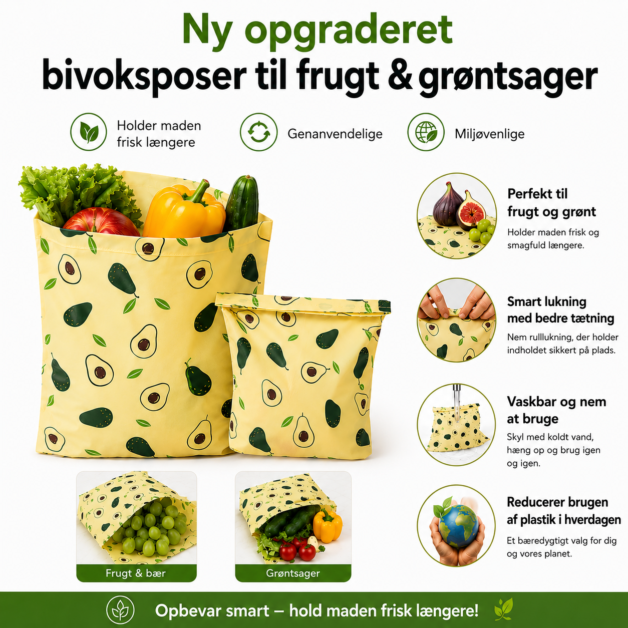 Bivoksposer til frugt & grøntsager -3-pakning